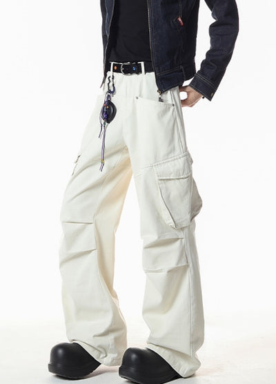 【NANSEE】Wide silhouette simple color style casual cargo pants  NS0004