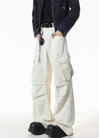 【NANSEE】Wide silhouette simple color style casual cargo pants  NS0004