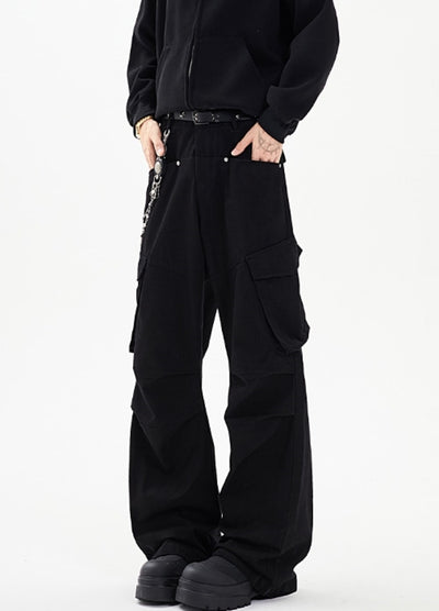 【NANSEE】Wide silhouette simple color style casual cargo pants  NS0004