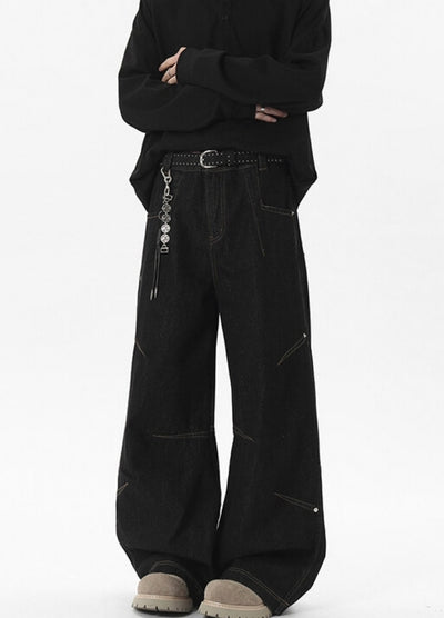 【NANSEE】Wide patch design silhouette dark denim pants  NS0005