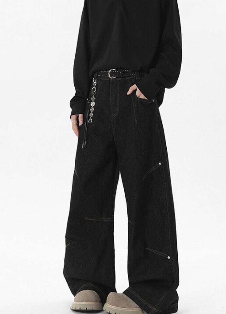 【NANSEE】Wide patch design silhouette dark denim pants  NS0005