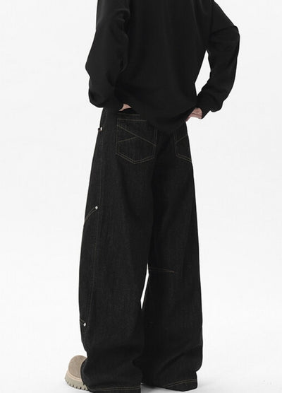 【NANSEE】Wide patch design silhouette dark denim pants  NS0005