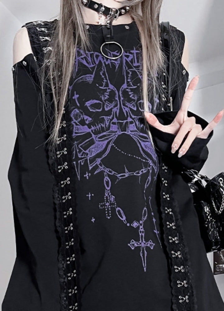 TricuspidC】Dark skull front design mode loose style long sleeve T