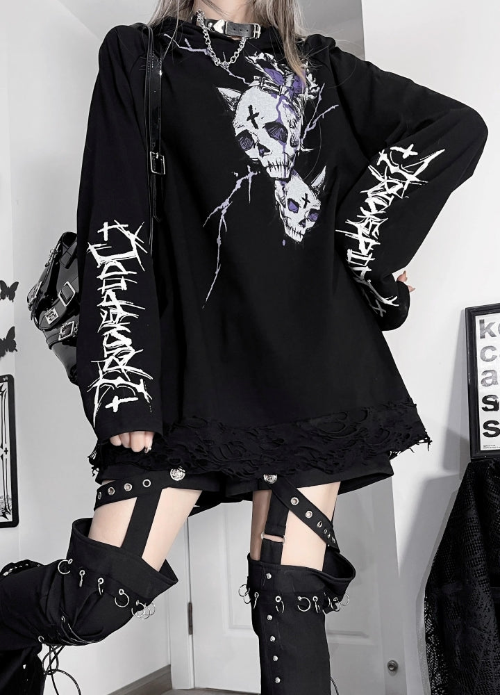 【TricuspidC】Skull design monotone blood long sleeve T-shirt  TC0005