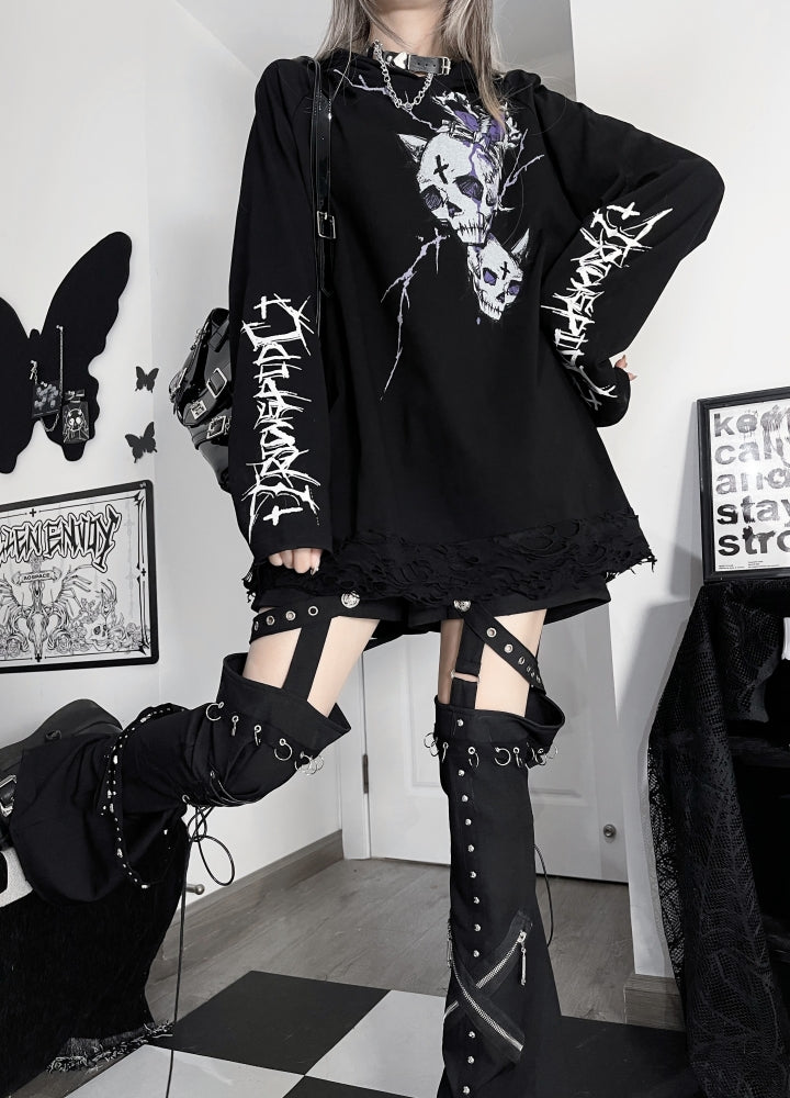 【TricuspidC】Skull design monotone blood long sleeve T-shirt  TC0005