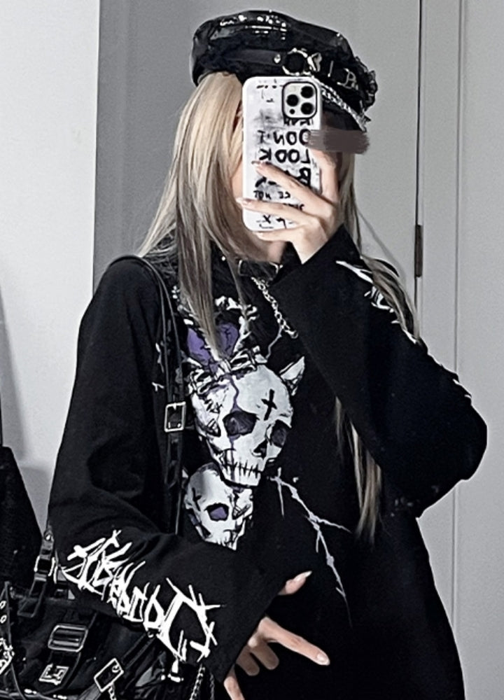 【TricuspidC】Skull design monotone blood long sleeve T-shirt  TC0005