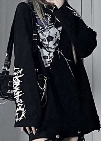 【TricuspidC】Skull design monotone blood long sleeve T-shirt  TC0005