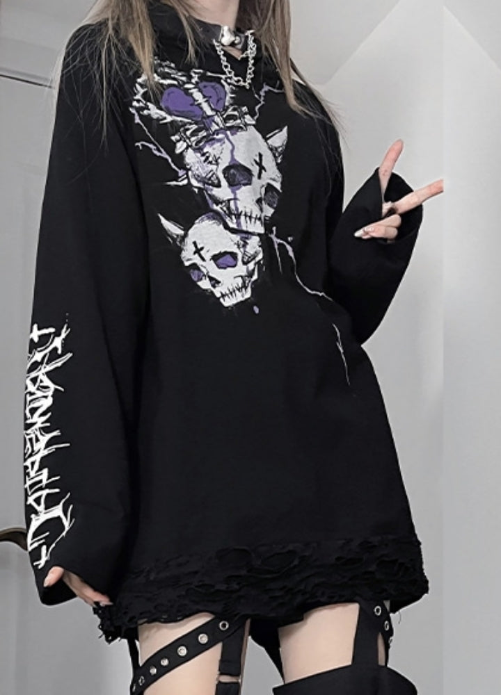 【TricuspidC】Skull design monotone blood long sleeve T-shirt  TC0005