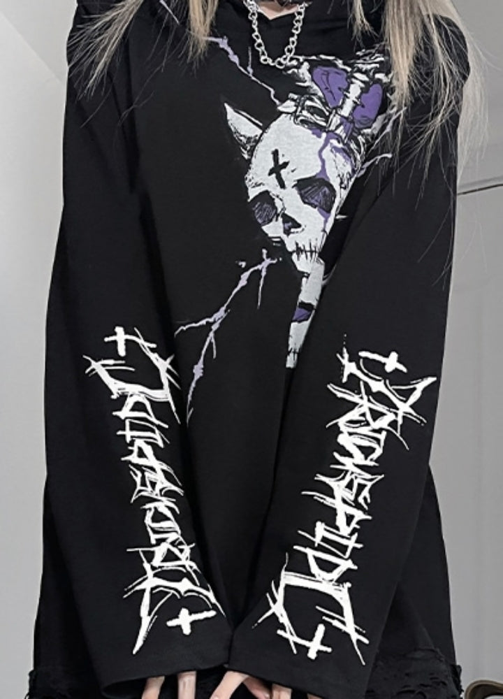 【TricuspidC】Skull design monotone blood long sleeve T-shirt  TC0005