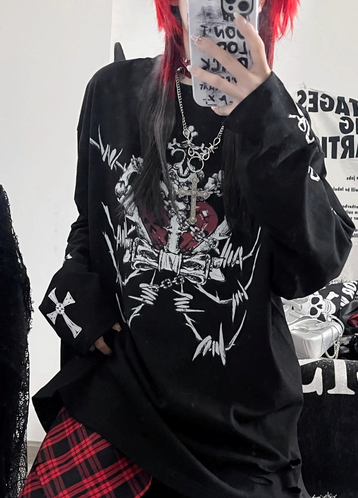 【TricuspidC】Dark subculture grunge design red black long sleeve T-shirt  TC0006