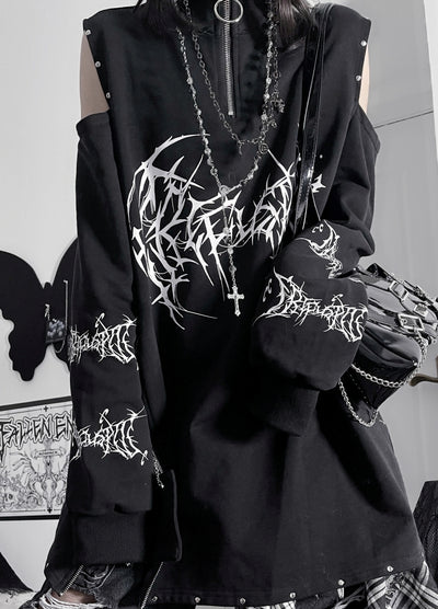 【TricuspidC】Subculture initial front design patch gimmick long sleeve T-shirt  TC0007