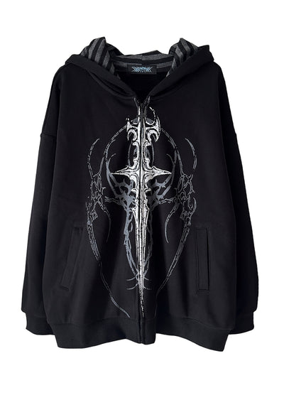 【WETbody】Front straight cross design subculture hoodie  WB0001