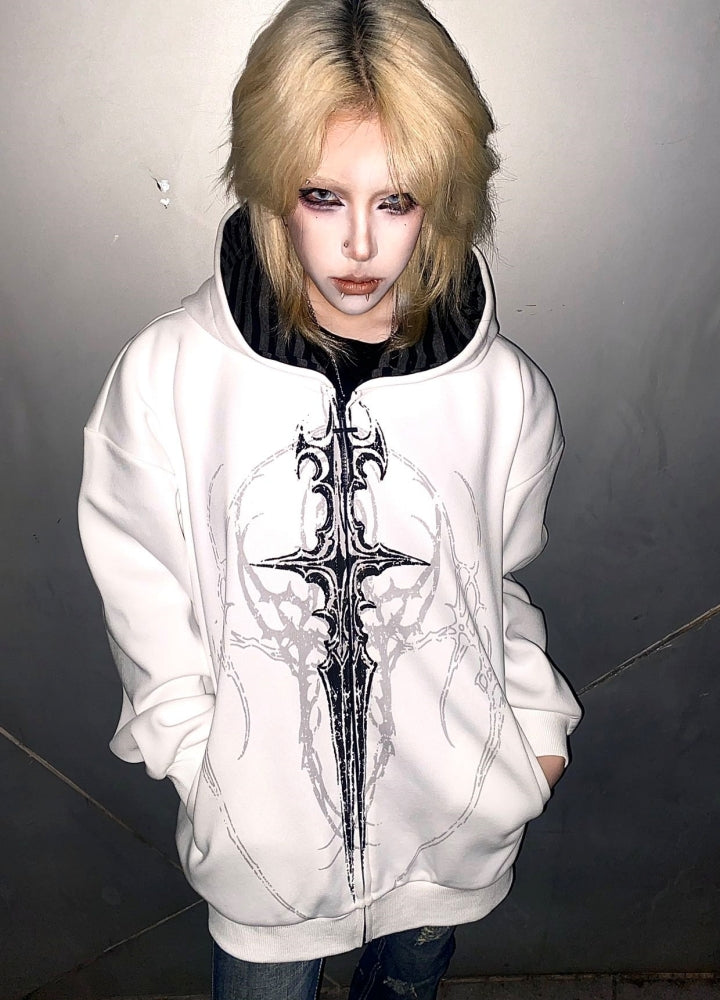 【WETbody】Front straight cross design subculture hoodie  WB0001