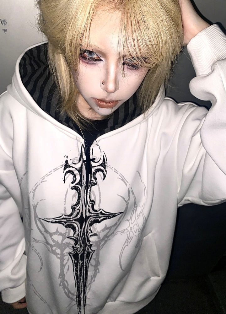 【WETbody】Front straight cross design subculture hoodie  WB0001