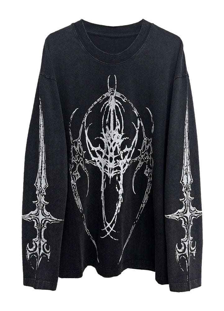 【WETbody】Dark subculture design loose silhouette long sleeve T-shirt  WB0003