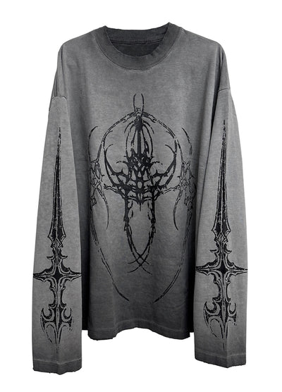 【WETbody】Dark subculture design loose silhouette long sleeve T-shirt  WB0003