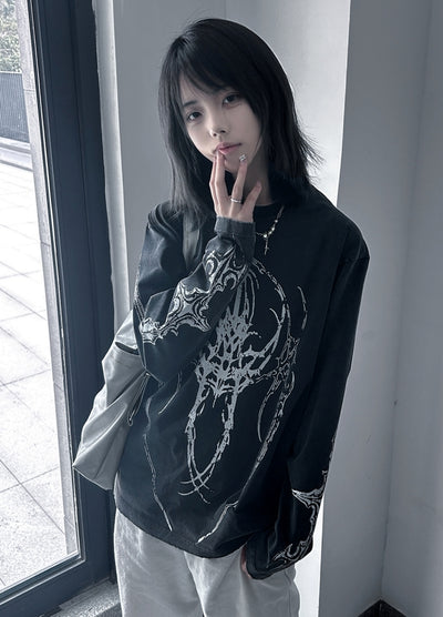 【WETbody】Dark subculture design loose silhouette long sleeve T-shirt  WB0003