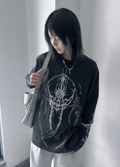 【WETbody】Dark subculture design loose silhouette long sleeve T-shirt  WB0003