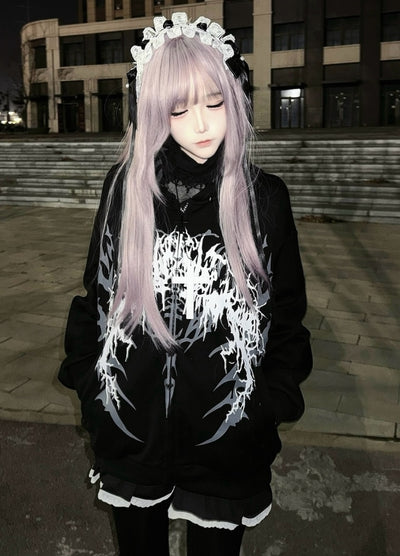 【WETbody】Dark Subculture Initial Border Point Full Zip Hoodie  WB0004