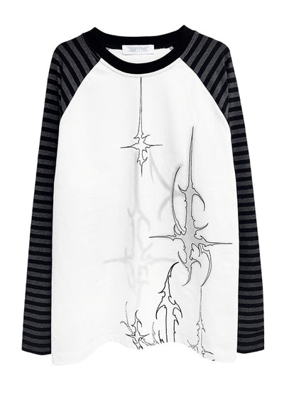 【WETbody】Front Thunder Design Point Border Long Sleeve T-Shirt  WB0008