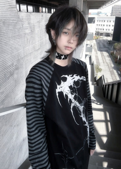 【WETbody】Front Thunder Design Point Border Long Sleeve T-Shirt  WB0008