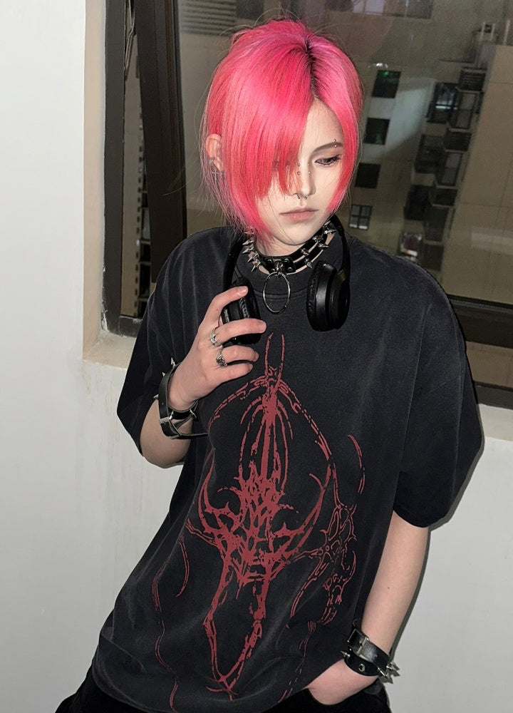 【WETbody】Front place cross design Red Barn short sleeve T-shirt  WB0012
