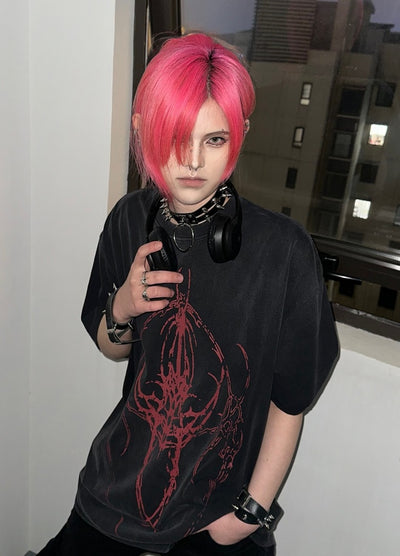 【WETbody】Front place cross design Red Barn short sleeve T-shirt  WB0012