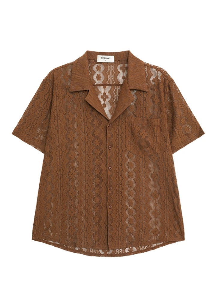 【CUIBUJU】Design pattern point over-open short-sleeved shirt  CB0053