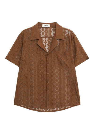 【CUIBUJU】Design pattern point over-open short-sleeved shirt  CB0053