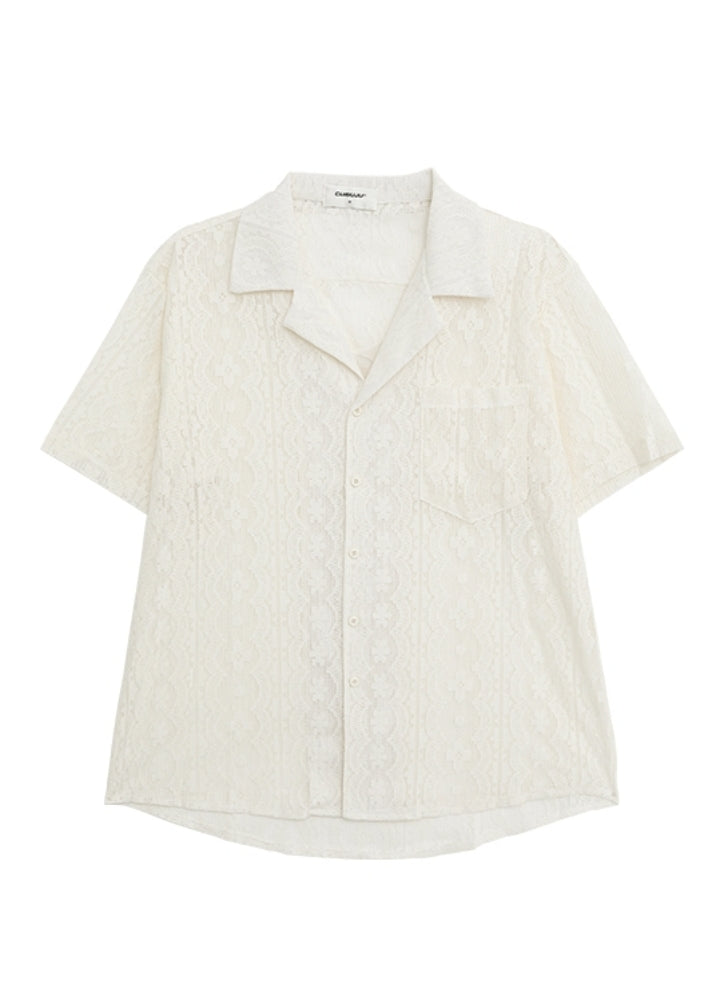 【CUIBUJU】Design pattern point over-open short-sleeved shirt  CB0053