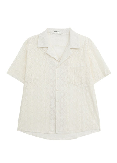 【CUIBUJU】Design pattern point over-open short-sleeved shirt  CB0053