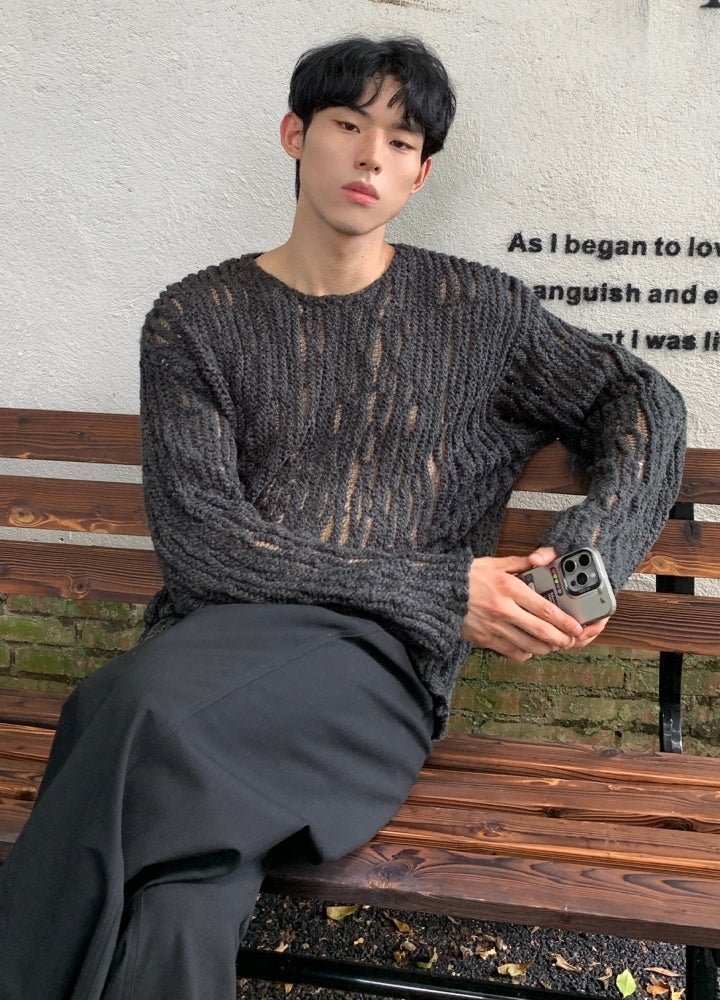 【CUIBUJU】Tight fit thin fabric design damaged knit  CB0056