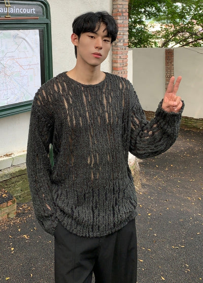 【CUIBUJU】Tight fit thin fabric design damaged knit  CB0056
