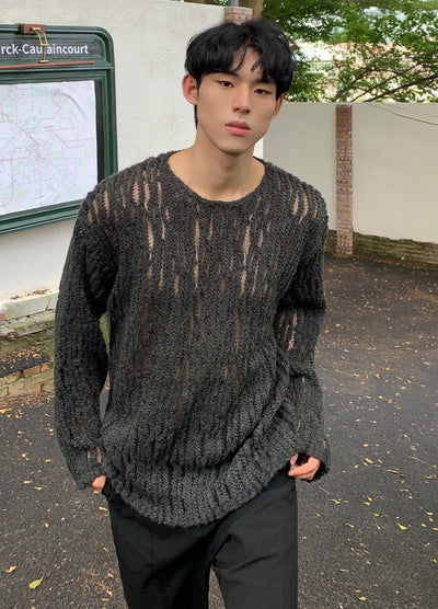 【CUIBUJU】Tight fit thin fabric design damaged knit  CB0056
