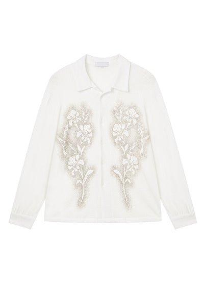 【CUIBUJU】Front floral design see-through style loose long sleeve shirt  CB0059