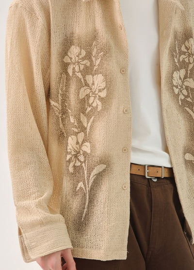 【CUIBUJU】Front floral design see-through style loose long sleeve shirt  CB0059
