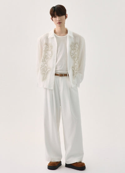 【CUIBUJU】Front floral design see-through style loose long sleeve shirt  CB0059