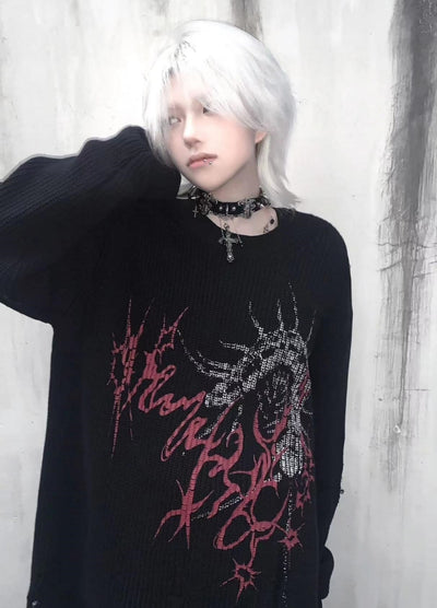 【WETbody】Dark poison subculture front design over knit sweater  WB0013