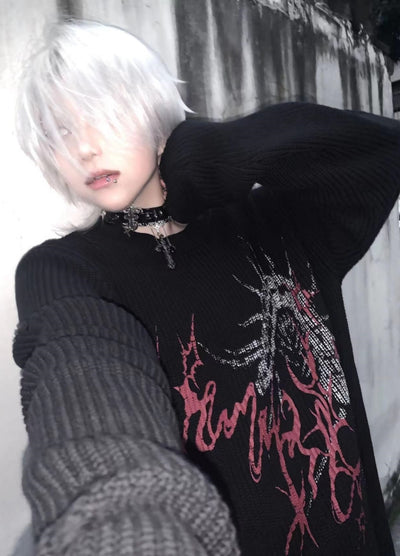 【WETbody】Dark poison subculture front design over knit sweater  WB0013