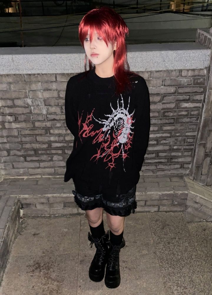 【WETbody】Dark poison subculture front design over knit sweater  WB0013