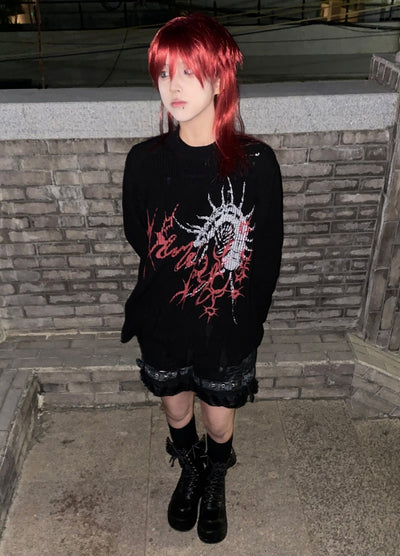 【WETbody】Dark poison subculture front design over knit sweater  WB0013