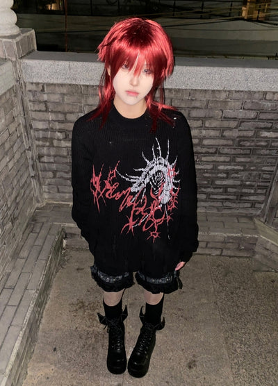 【WETbody】Dark poison subculture front design over knit sweater  WB0013