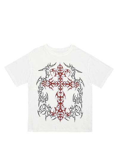 【WETbody】Front Blood Crossover Red Line Short Sleeve T-Shirt  WB0014