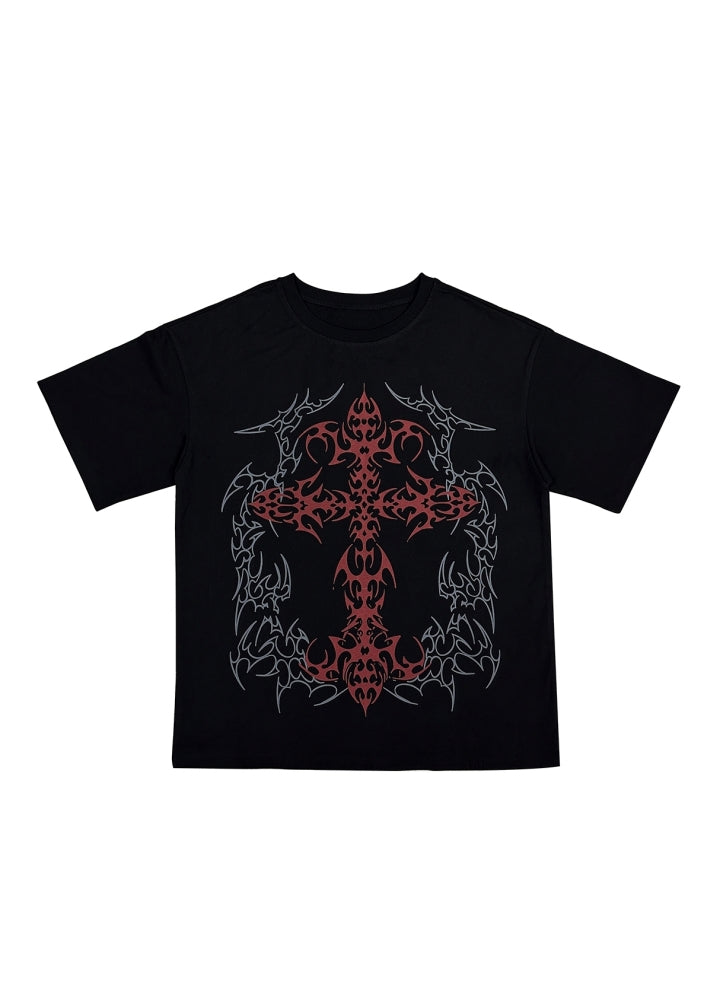 【WETbody】Front Blood Crossover Red Line Short Sleeve T-Shirt  WB0014