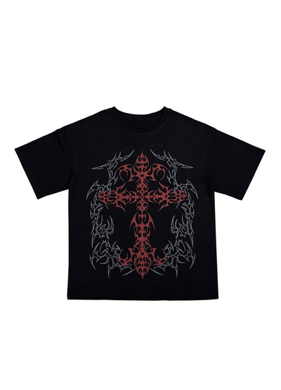 【WETbody】Front Blood Crossover Red Line Short Sleeve T-Shirt  WB0014