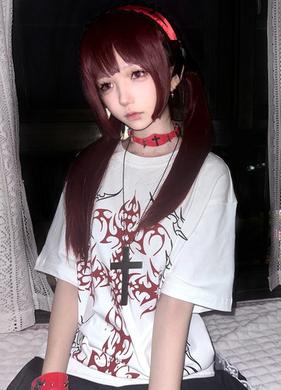 【WETbody】Front Blood Crossover Red Line Short Sleeve T-Shirt  WB0014
