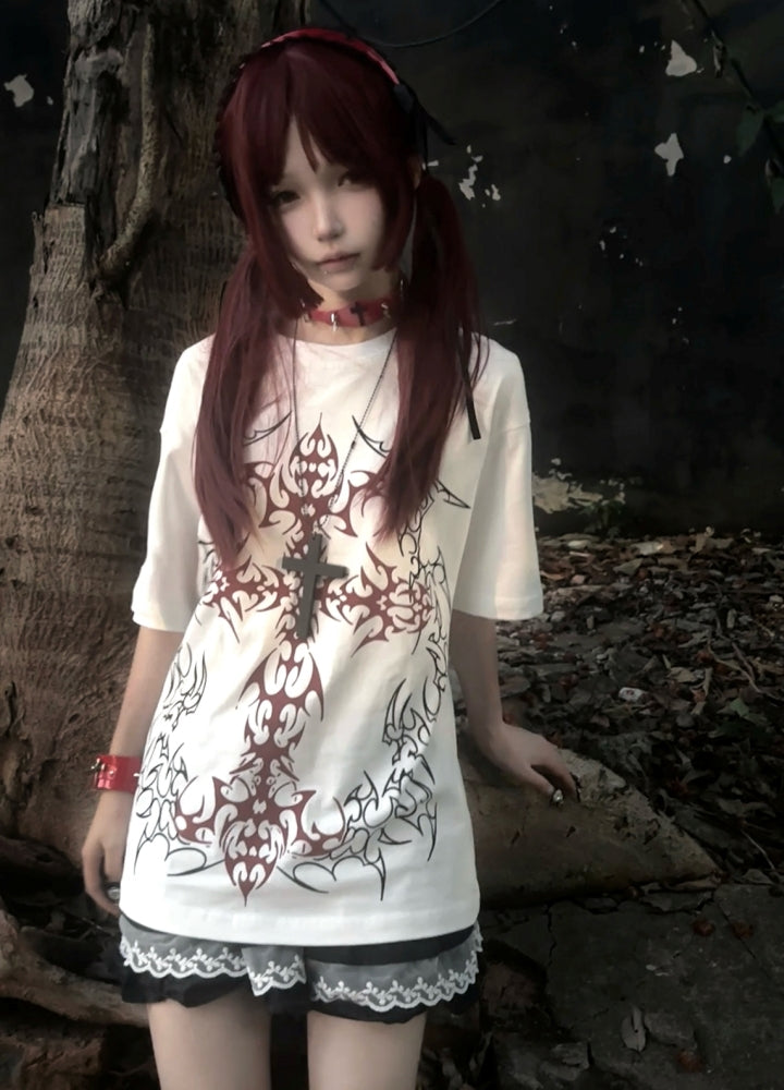 【WETbody】Front Blood Crossover Red Line Short Sleeve T-Shirt  WB0014