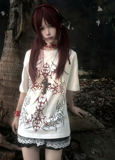 【WETbody】Front Blood Crossover Red Line Short Sleeve T-Shirt  WB0014