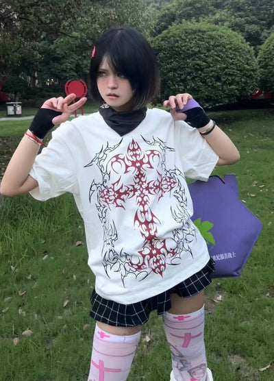 【WETbody】Front Blood Crossover Red Line Short Sleeve T-Shirt  WB0014