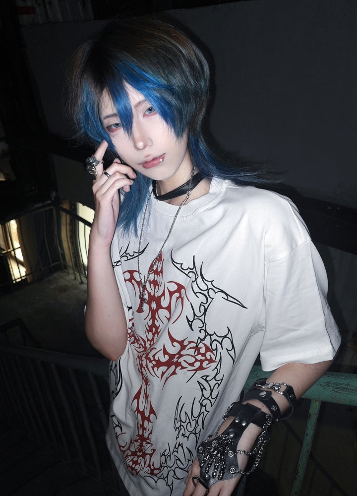 【WETbody】Front Blood Crossover Red Line Short Sleeve T-Shirt  WB0014